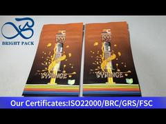 brązowa, aluminiowo-plastikowa, strunowa torebka stojąca, zabezpieczona przed dziećmi