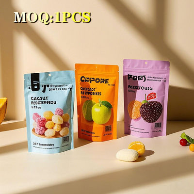 Producent Niestandardowe wydrukowane wielokrotnie używane kolorowe opakowania z tworzyw sztucznych owoce przekąski cukierki błyszczące stand up torby Mylar z zamkiem