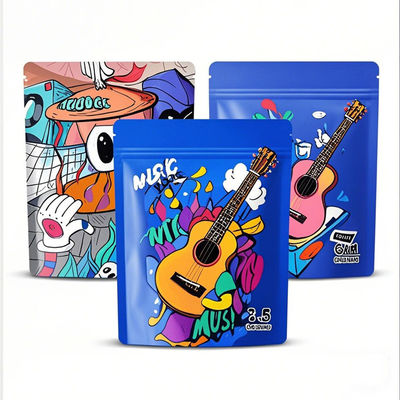 Niestandardowe wydrukowane folia aluminiowa 3,5 g Mylar Stand Up Pockets Smell Proof Re-sealable Ziplock Food Packaging Bags Die-cut Design