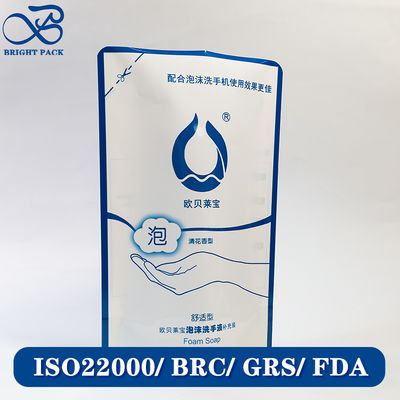 Woreczki do napełniania typu stand-up, uzupełniające saszetki do pakowania żelu antybakteryjnego z nadrukiem niestandardowej marki.