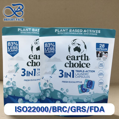 Wysokiej jakości kapsułki do prania w niestandardowym, stojącym woreczku z zamknięciem strunowym, o wysokiej barierowości i odporności na przeciekanie