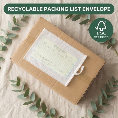 Biodegradowalna etykieta bez tworzyw sztucznych, certyfikowana przez FSC, torebka papierowa, lista opakowań, koperta, samoprzylepny dokument, portfel